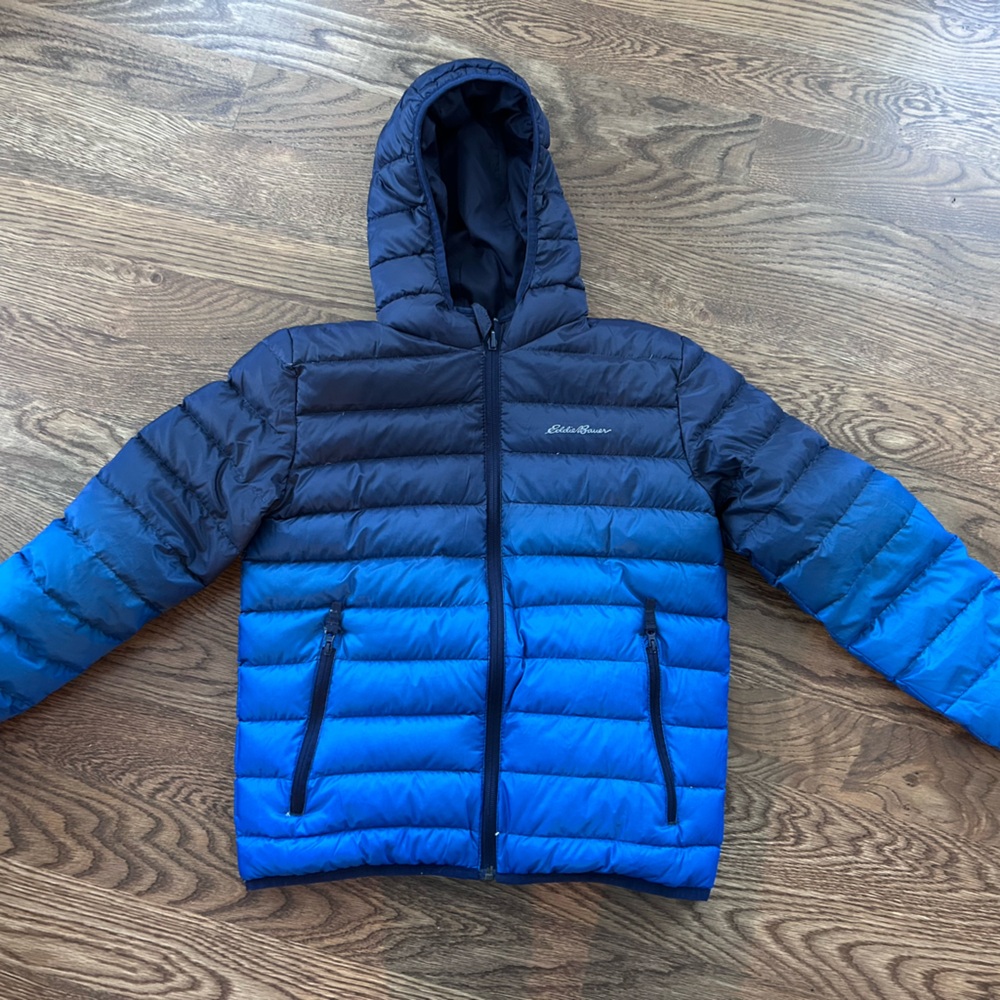 Eddie Bauer Two-Tone Navy and Royal Blue Kids Puffer Jacket with Hood